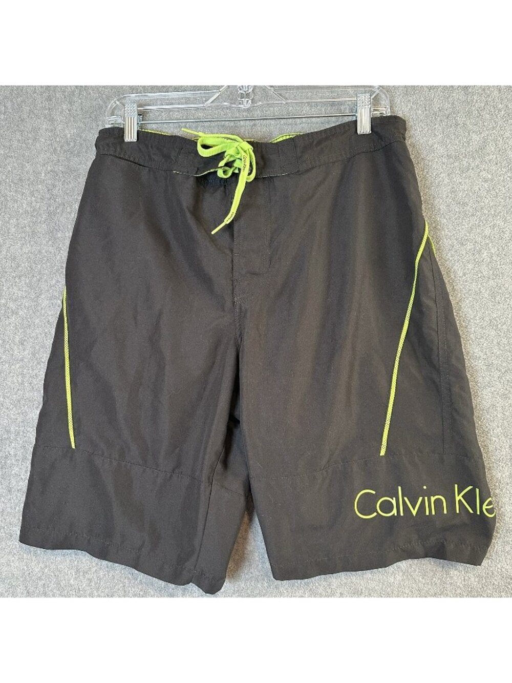 Calvin Klein Y2K Style Swim Trunks Board Shorts Black Neon Green Mens M